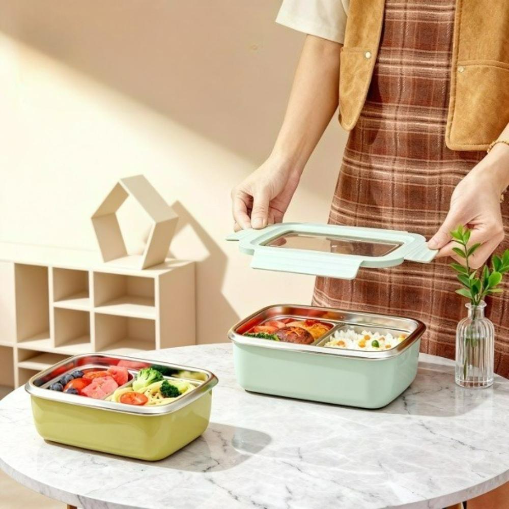 304 Edelstahl Bento Lunchbox für Kinder Schüler Einzel-/Doppelkammer Versiegelt Tragbarer Lunchbehälter Mikrowellengeeignet