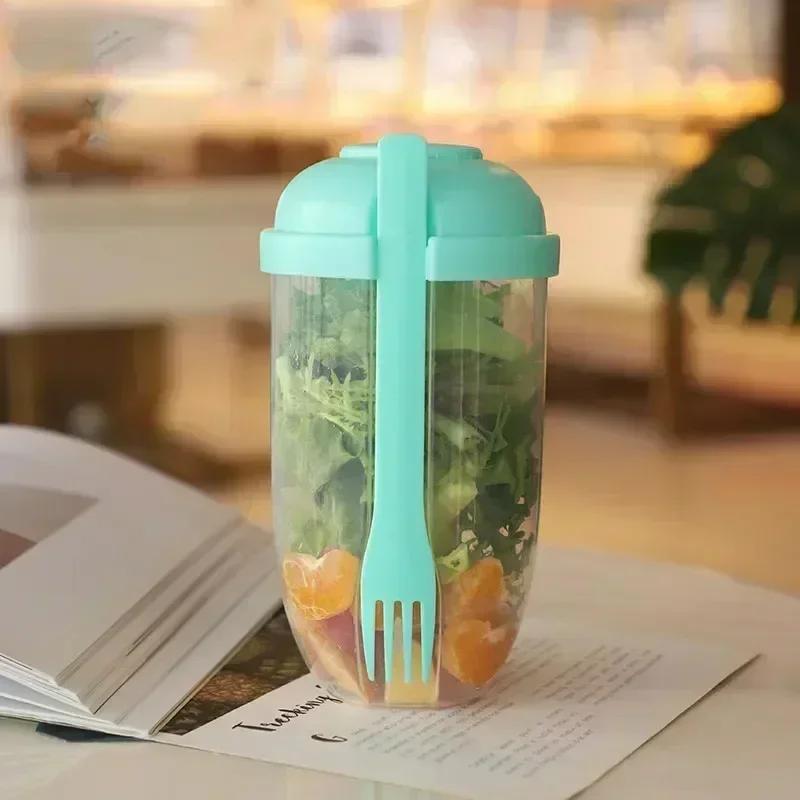New Portable Sealable Breakfast Salad Cup with Built - In Fork -Yogurt, Cereal & Nut - Multifunctional Meal Prep Kitchen Tools