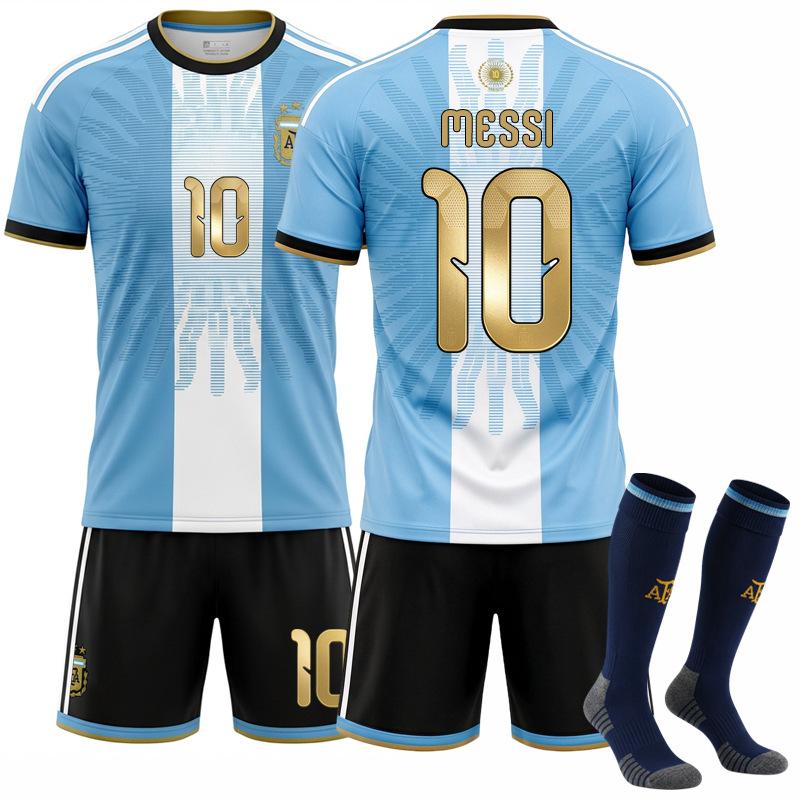 Jugendliche Kinder Erwachsene Fußballtrikots 26-27 Argentinien #10 MESSI Gedenkausgabe zum Ruhestand Sport Trainings Trikot Set mit Socken 24