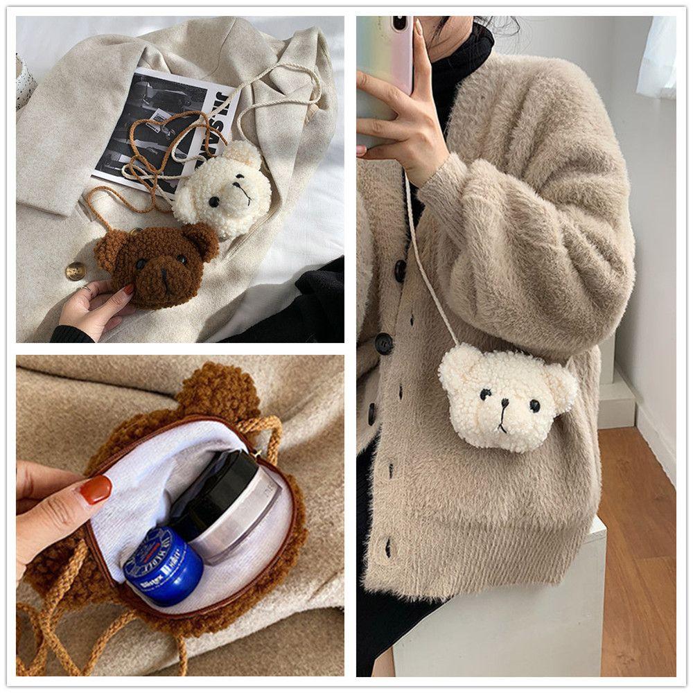 

Fashion Cute Change Accessory Bag Cartoon Bear Sling Bag Messenger Bag Plush Bag