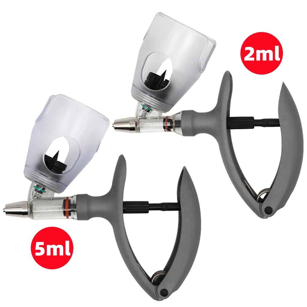 1 Set Adjustable Animal Injection Vaccine Syringe 2ml/5ml Automatic Veterinary Continuous Syringe for Pig Cattle Sheep Horse Cow