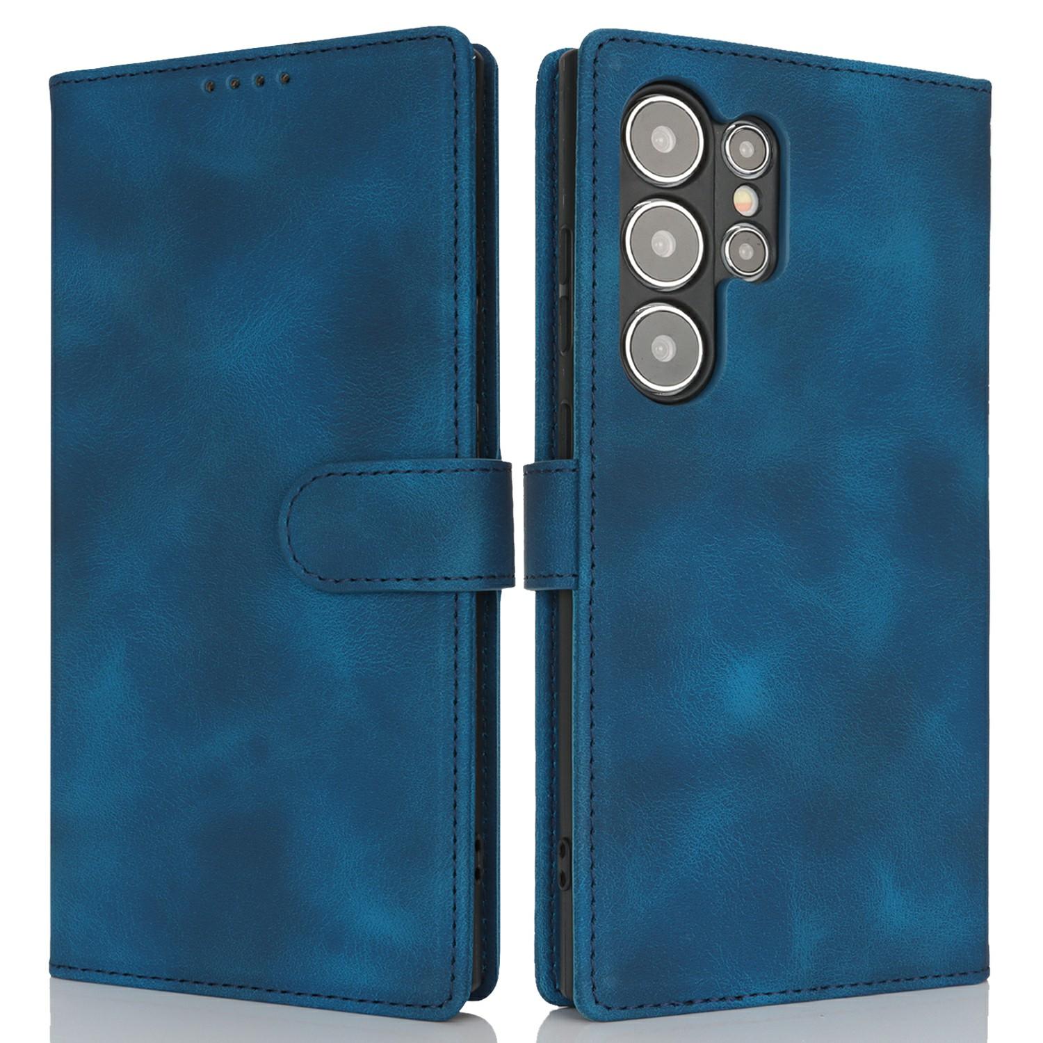 

Для Samsung Galaxy S24 Ultra Чехол-кошелек Двойной сложенный край Кожа на ощупь ПУ кожа Чехол-книжка для телефона Blue