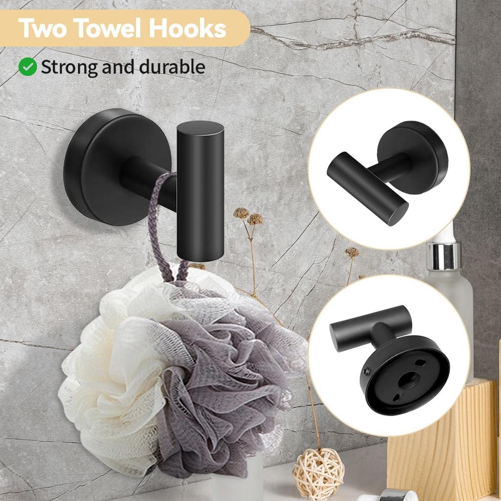 Black Bathroom Hardware Set Accessories Wall Mounted Stainless Steel Towel Bar Towel Ring Toilet Paper Holder Hook Bathroom Kit
