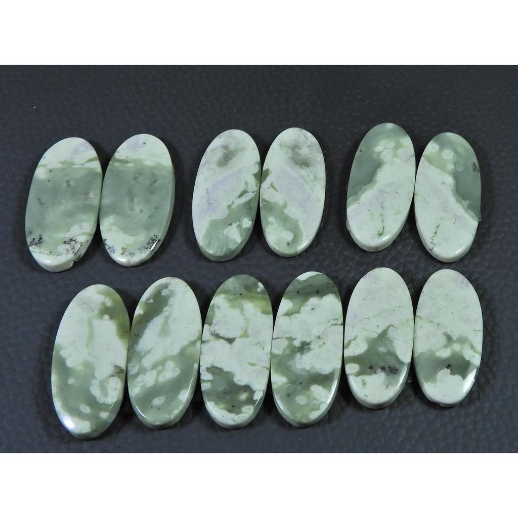 26-31 MM Natural Peace Jade Matched Pair Oval Cabochon Gemstone 6 Pair Lot C-771