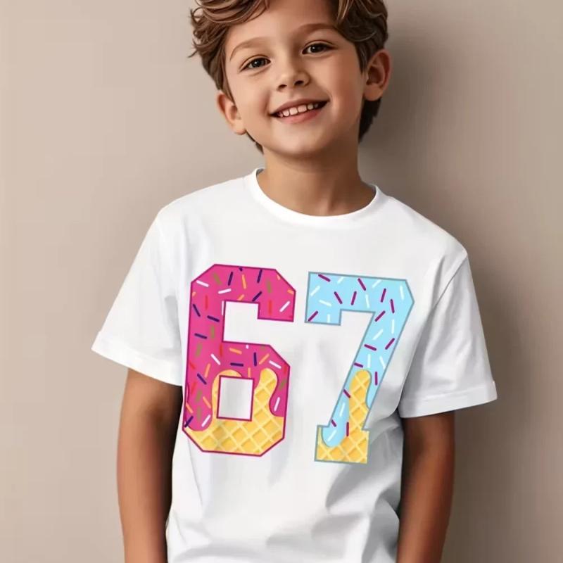 Kids Fun Digital Summer Short Sleeve T-Shirt Cotton Loose Comfortable Top Street Fashion Casual Trendy
