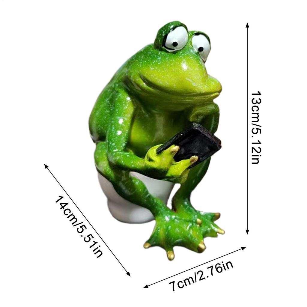 Resin Frog Statue Garden Decoration Animal Sculpture Frog On Toilet Figurine Decorative Sculpture for Bedroom Patio Garden