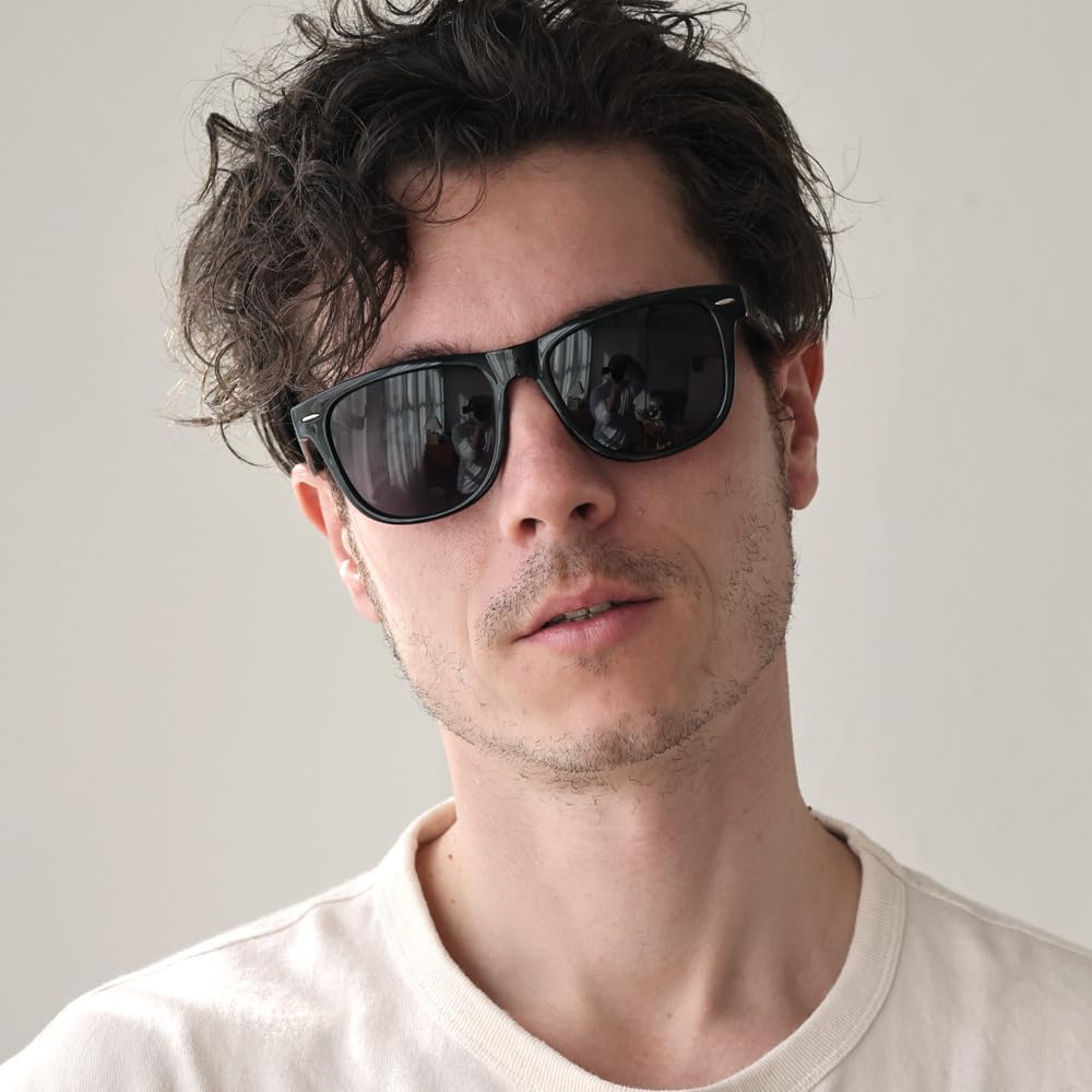 [FashionBerry] 1. Black X Smoke Half Sunglasses for Men, 99% UV Protection (UV400), Wellington Style, Light Blue Lenses, Lightly Tinted Lenses,