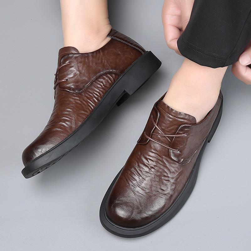 Men's Shoes Autumn Breathable New Trend Platform Casual Shoes British Business Men's Big Head Leather Shoes Genuine Leather