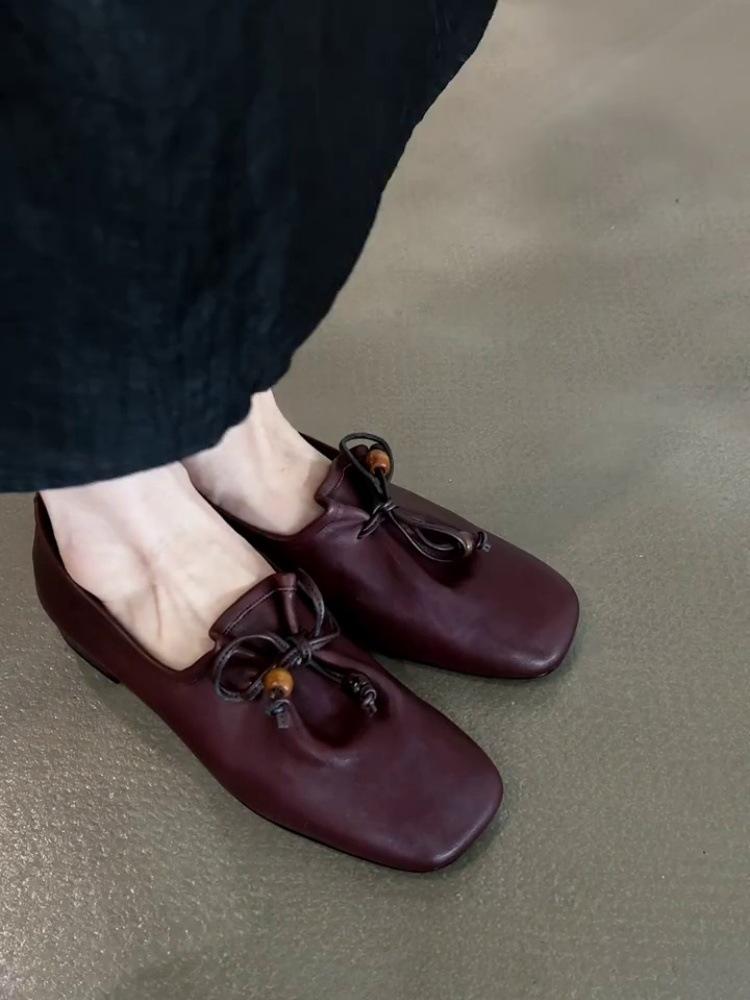 Sheepskin version~ French retro square head thick heel single shoes women's 2025 new one-pedal comfortable Mary Jane grandma shoes.