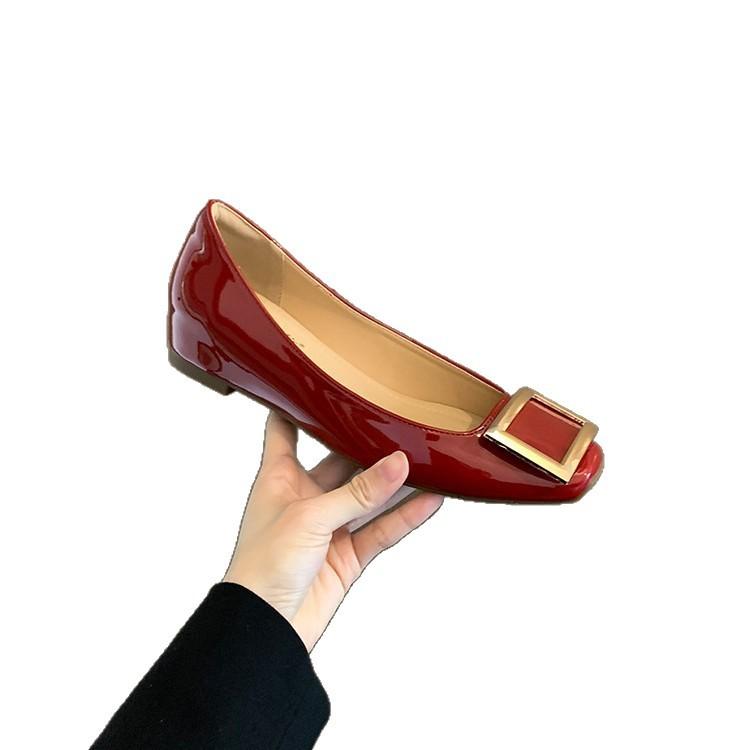 2025 new French metal buckle square head Mary Jane single shoes women's shallow mouth grandma shoes small inner height increase women's shoes