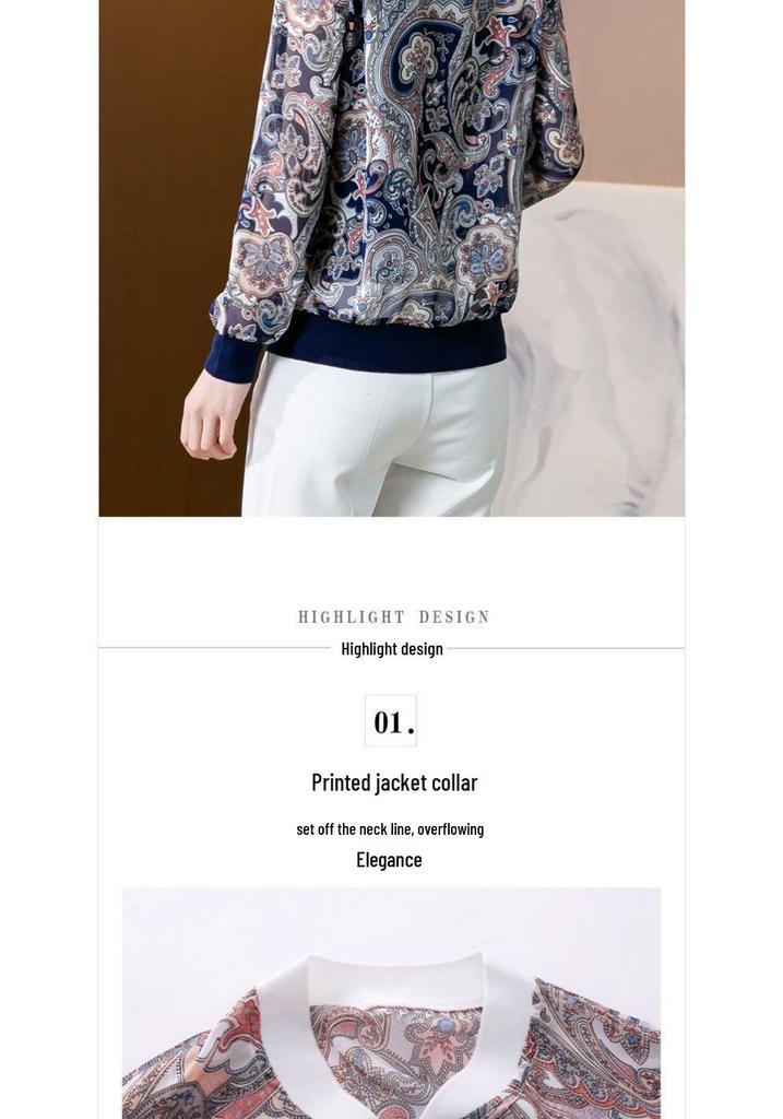 2025 Herbst Koreanischer Stil Blumendruck Schlankmachend Rundhals Reißverschluss Jacke