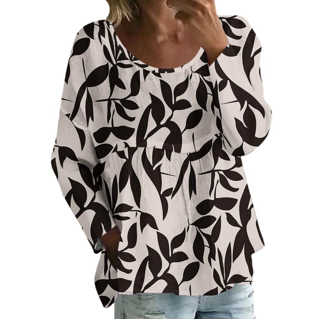 Damen Casual Mode Locker Rundhals Blumenmuster Langarm Oberteil