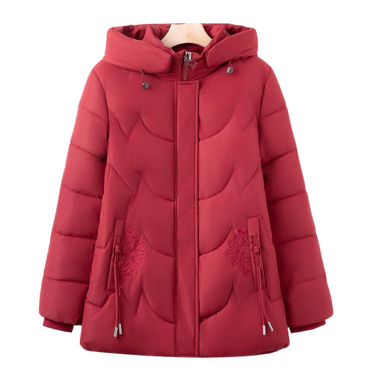 

Middle-aged and Elderly Women s Cotton Coat Thickened Jacket Mother s Winter Mid-length Cotton Coat New Hooded Warm Cotton Jacket XL красный