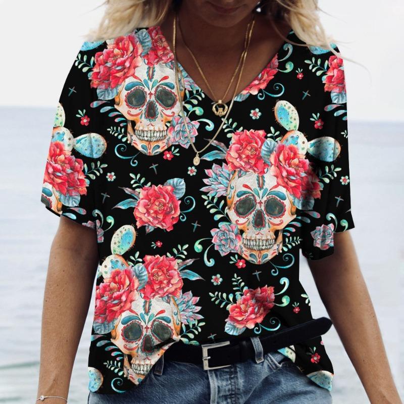 Fashionable Color Printed T-shirt Women's Short Sleeved Top Casual Comfortable Shirt