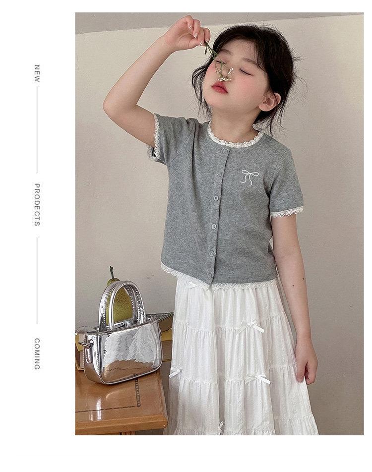 Girls' Korean Style Summer Two-Piece: Short Sleeve T-shirt & Bow Skirt