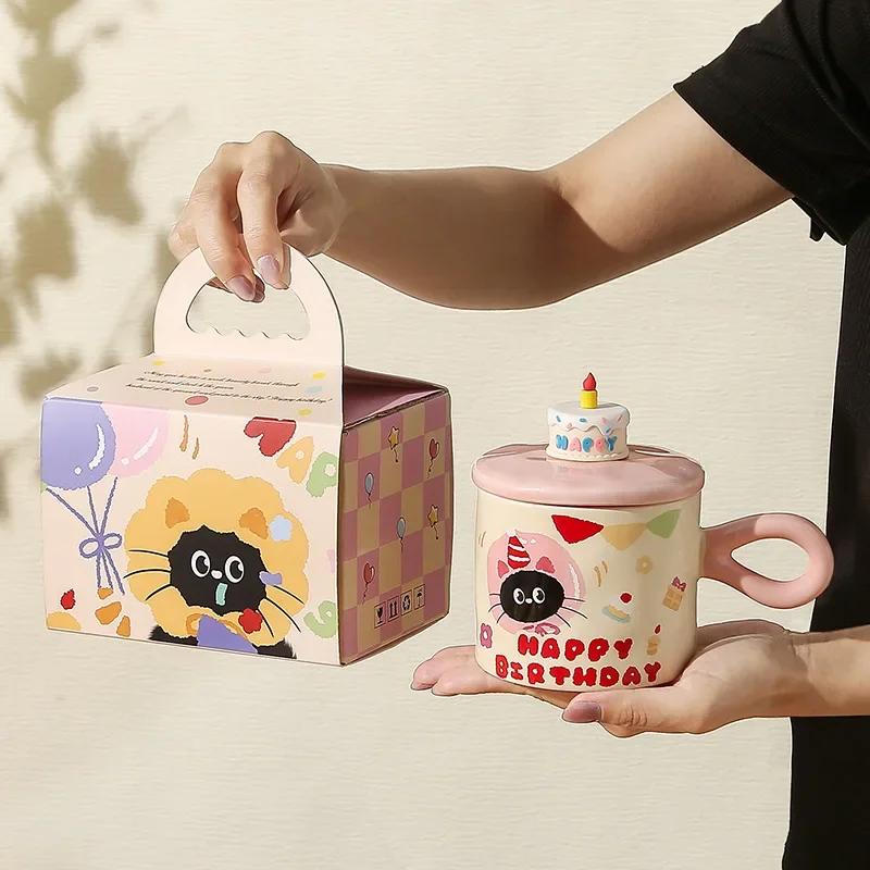Cute Cartoon Cat Ceramic Mug With Lid Ceramic Coffee Cup Office Drinking Water Cup For Souvenir Gift