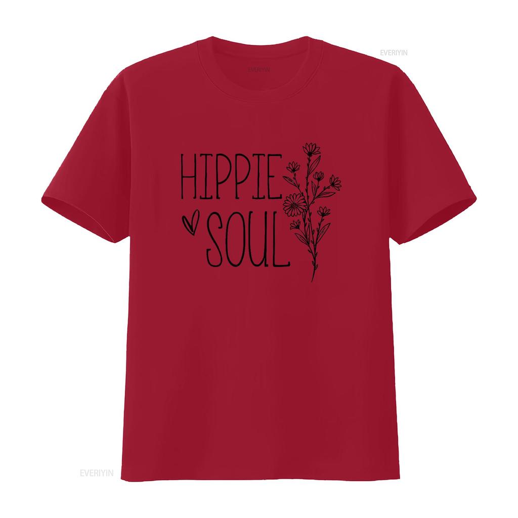 Hippie Soul Vintage Floral Flowers Free Spirited S Trendy Womens T Shirt Stylish Perfect for Summer Vintage Washed