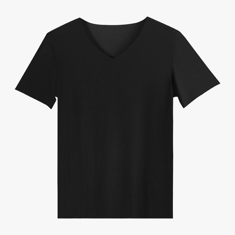 

Мужская летняя футболка с V-образным вырезом, бесшовная, с коротким рукавом, однотонная, из ледяного шелка XXXL чёрный