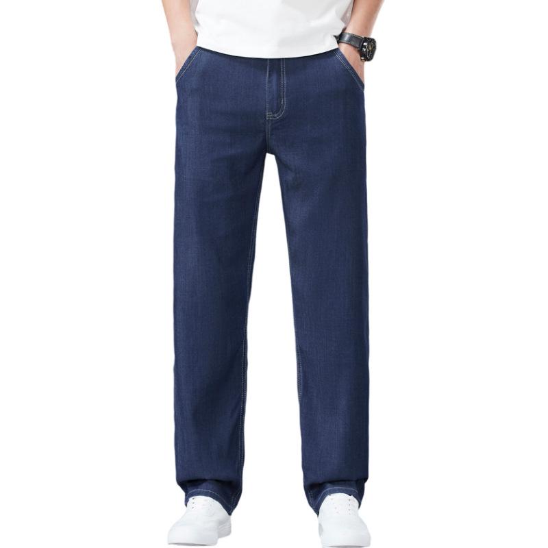 New Summer Lyocell, Cool, Thin, Soft, High-end Men's Denim Trousers, Loose, Straight, Trendy And Versatile