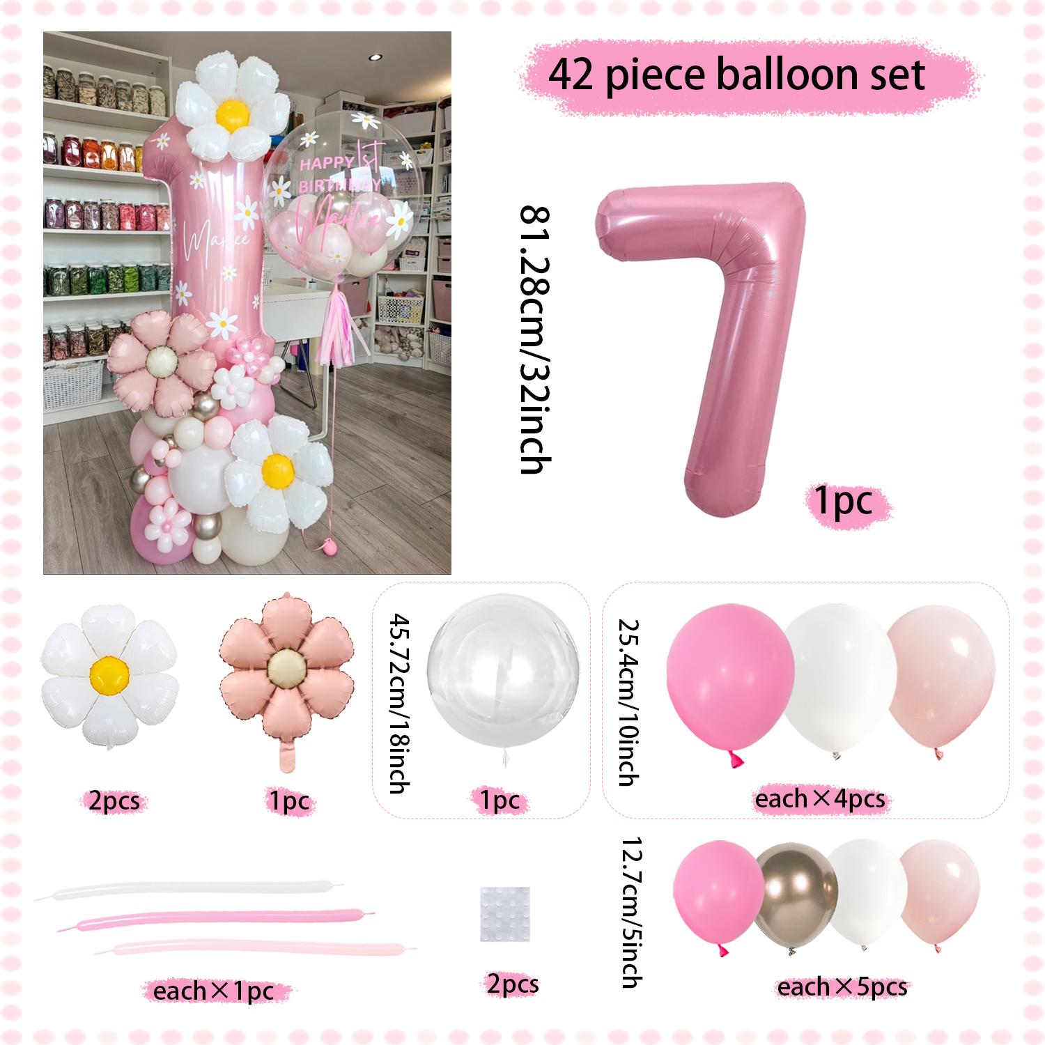 Maka Pink Digital Column Balloon Set Aluminum Foil Digital Balloon with Daisy Balloon Birthday Party Anniversary Decoration 32inch