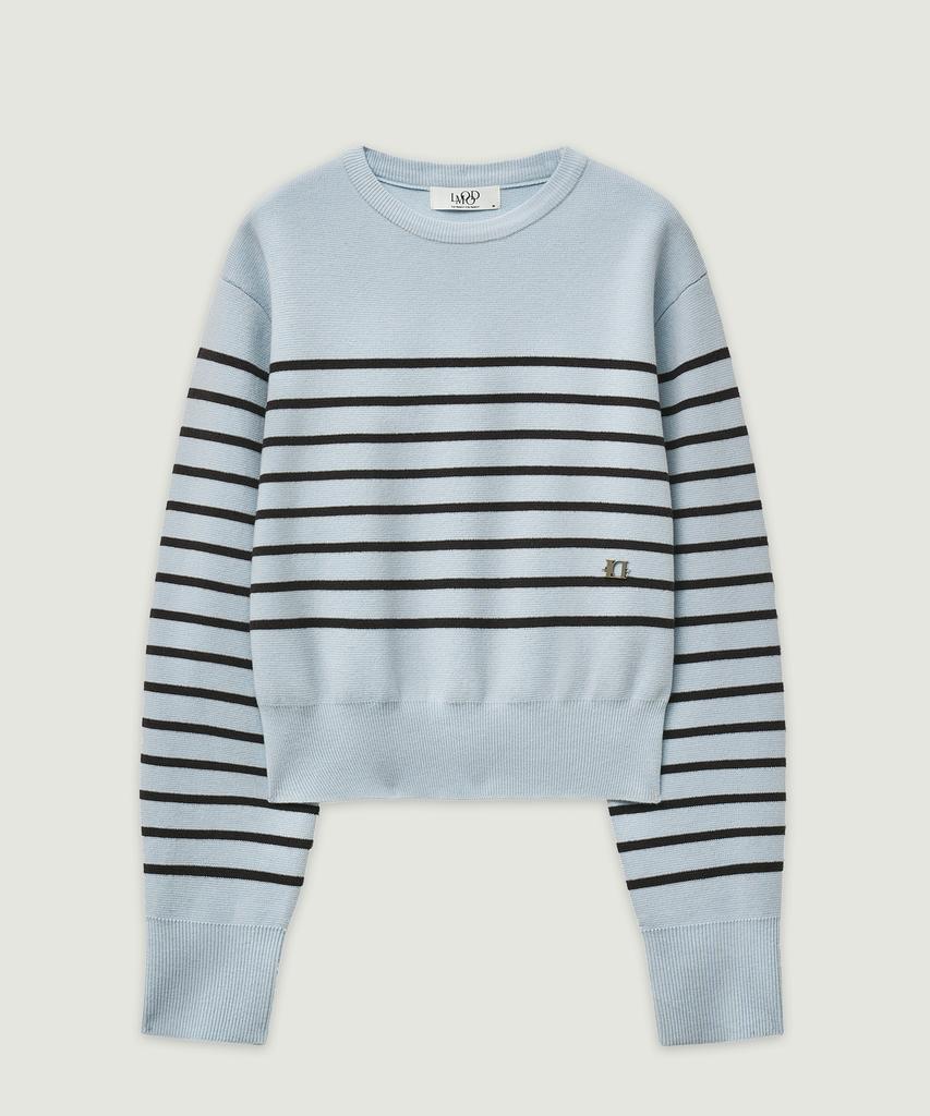 LMOOD WOMEN Marine Wool Cotton Stripe Pullover Knit Sky Blue