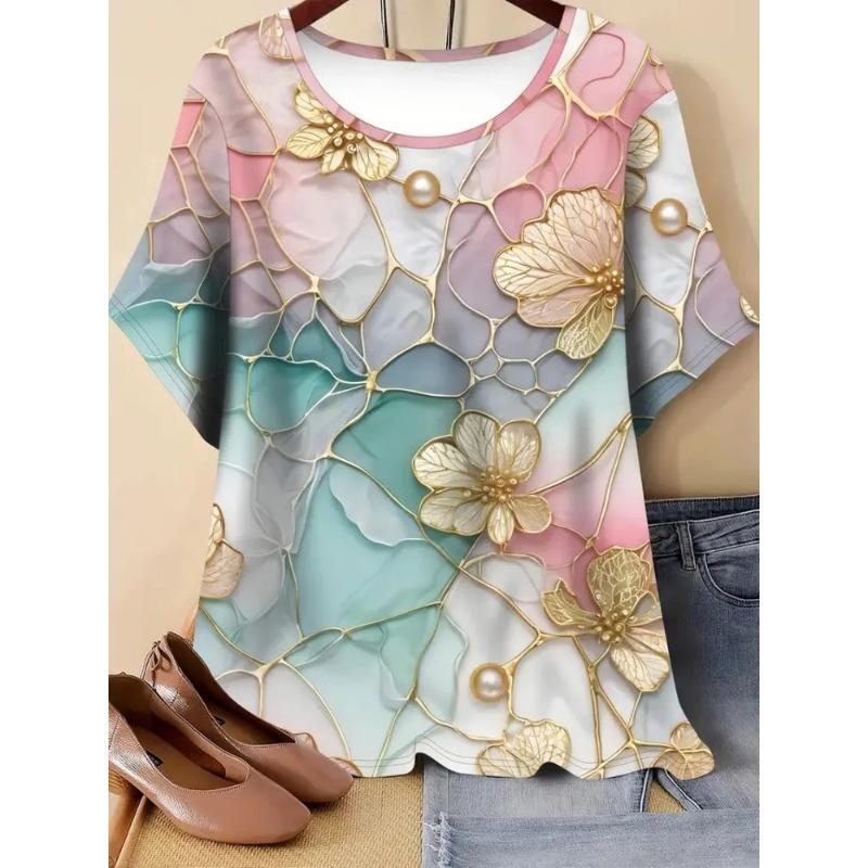 3D Printed Insect Flower Pattern Summer Fashion Women's T-shirt Breathable and Trendy Versatile