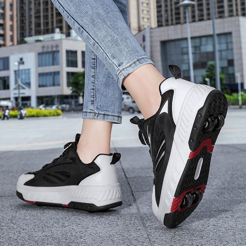 Detachable Wheel Roller Skate Shoes Children's Speed Roller Skates Boys' Sports Racing Sneaker with 2 Wheels Ice Skating Shoes