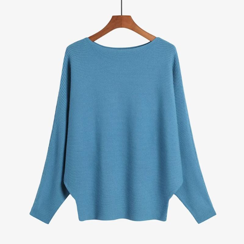 Autumn Batwing Long Sleeve Knitted Sweater Casual Slash Neck Solid Warm Pullover Fashion 18 Colors Loose Jumpers Tops