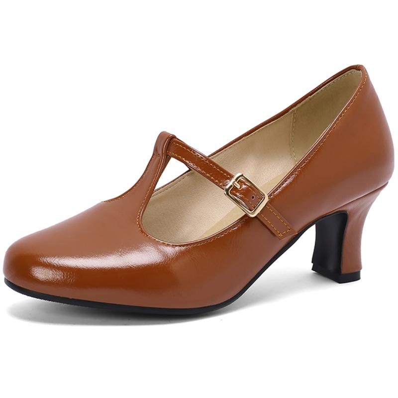 

Модные элегантные туфли на высоком каблуке, женские элегантные туфли Мэри Джейн, большой размер 45, с Т-образными ремешками, черные, телесного цвета, женские туфли на каблуке для вечеринки и свадьбы 39 коричневый