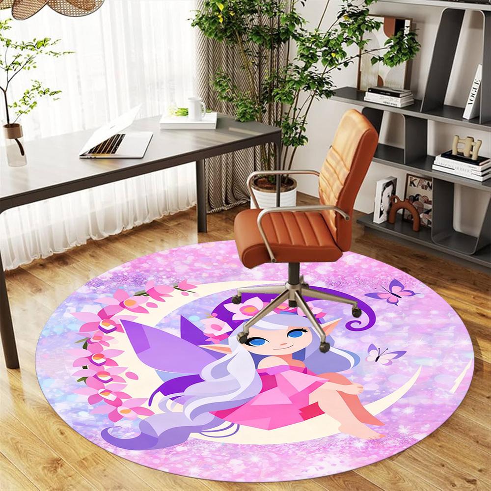1PC Fairy Moon Round Chair Mat Area Rug - Non-Slip, Floor Mat for Office, Bedroom, and Indoor Decor -Gift D1127179