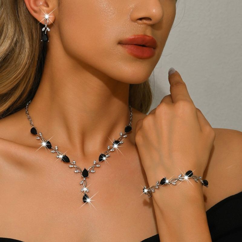 Set of Bridal Crystal Accessories - Necklace, Earrings. Two-piece Wedding Dress. Women's Style.