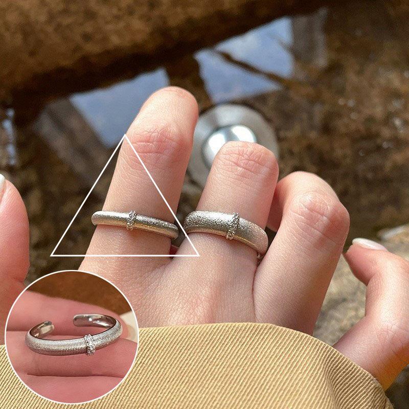 Women's Wide Band Geometric Frosted Matte Open Ring, S925 Silver Plated Creative Index Finger Design