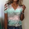 Women's Fashion, Elegant, Printed Wave V-Neck Off-Shoulder Lace-Up Short Sleeve T-Shirt