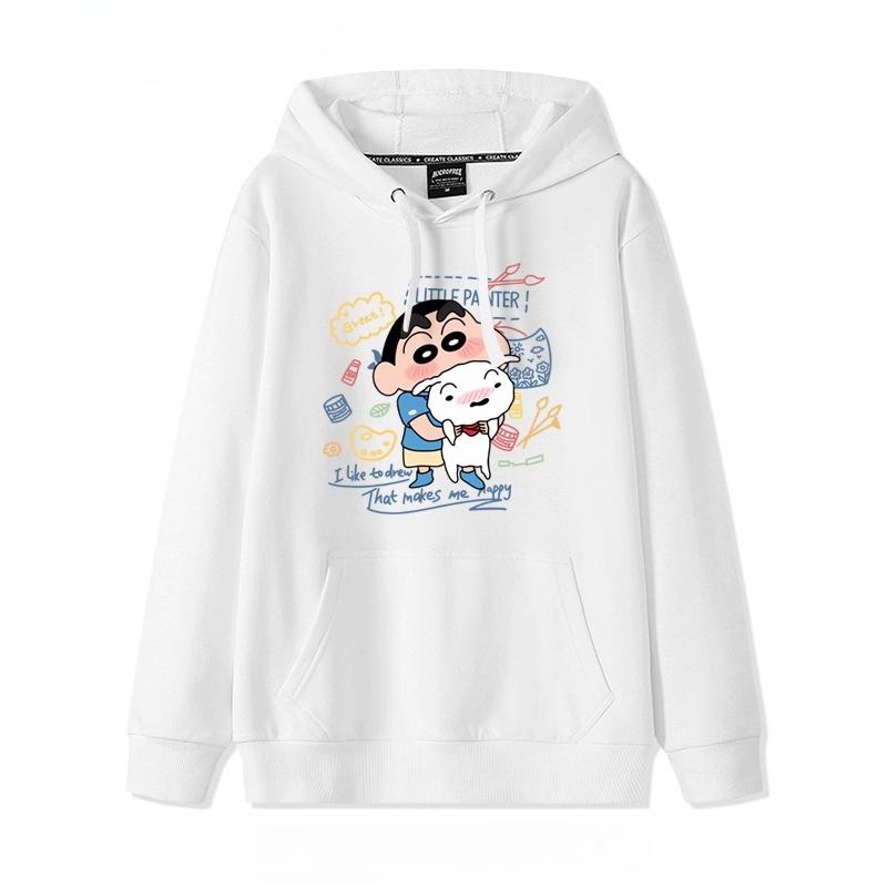 2025 Vysoce kvalitní podzimní svetr s potiskem Crayon Shin-chan s kapucí Trendy značka Volný Líný styl Bunda Jednoduché a roztomilé Campusové oblečení