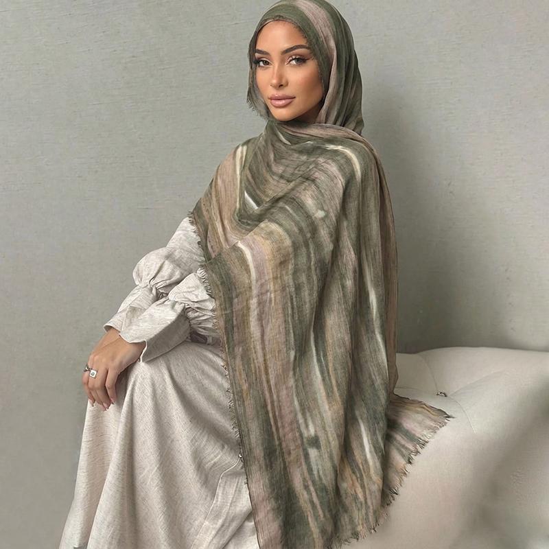 Ramadan Watercolor Modal Hijab Women Bohemian Watercolor Soft Muslim Hijabs Floral Breathable Shawl Wrap Scarf Headscarf Warm