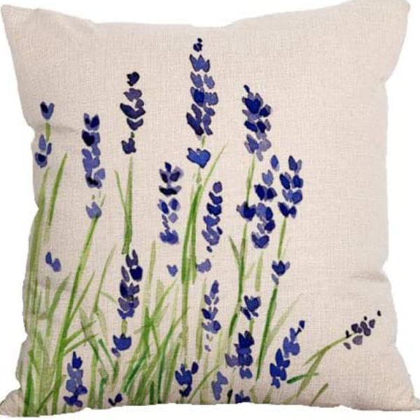 Plant and Flower Linen Pillowcase Purple Lavender Printed Pillow Cushion Cover Home Sofa