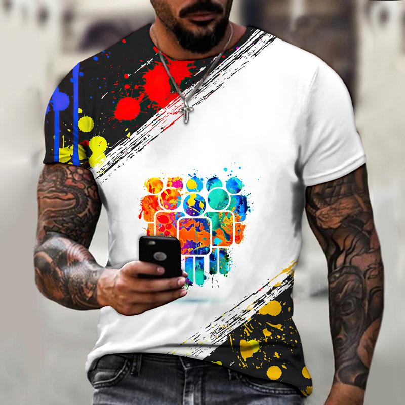 Color Graffiti Handprint 3D Printing Men's T-shirt Hip Hop Harajuku Street Style Streetwear Summer Short Sleeve Tops Tees