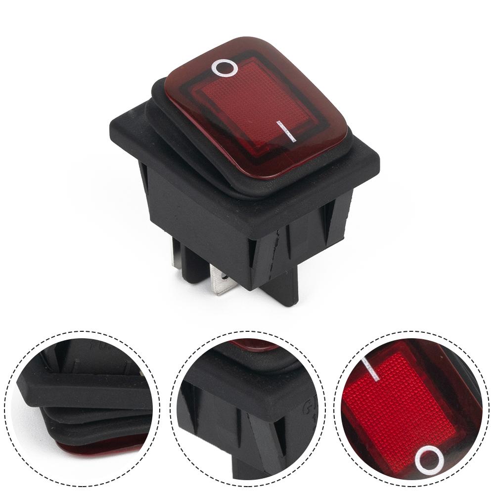 Rectangle Rocker Switch Red Waterproof 20A DPST IP67 Illuminated