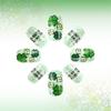 24Pcs Short Coffin Style False Nail With Patrick's Day Green Shamrock Design Artificial Nail For Fashionable Women