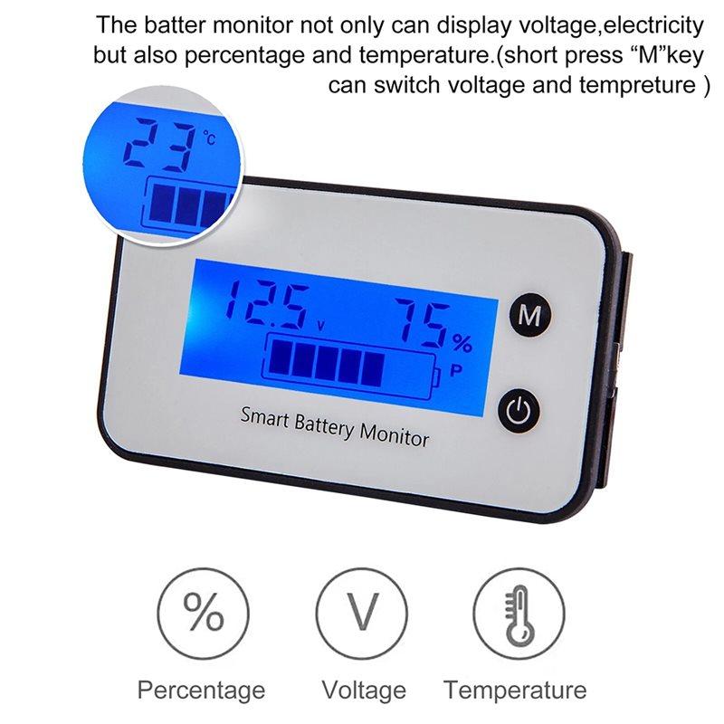 Voltage Tester LCD Display Battery Capacity Monitor Waterproof DC 7-100V Battery Percentage For Car Vehicle Marine RV