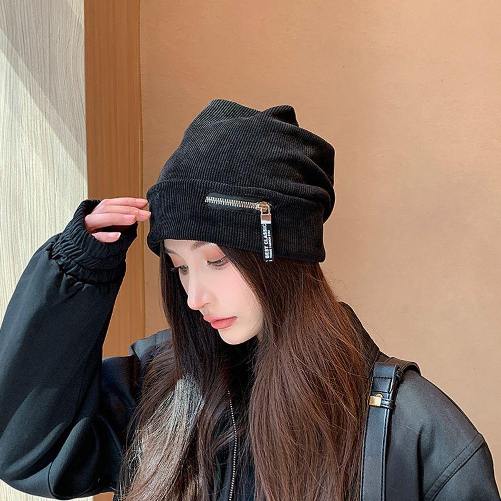 Crochet Couple Bonnet Hat Men Women Hat Korean Style Hat Knitting Zipper Beanie Baggy Melon Cap