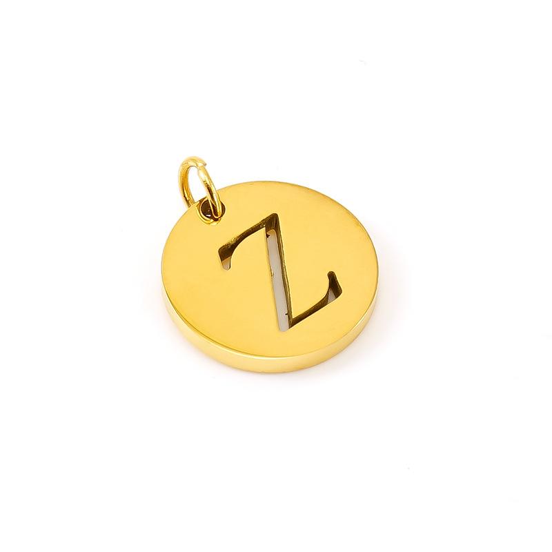New titanium steel English letter DIY pendant fashionable stainless steel round hollow letter pendant
