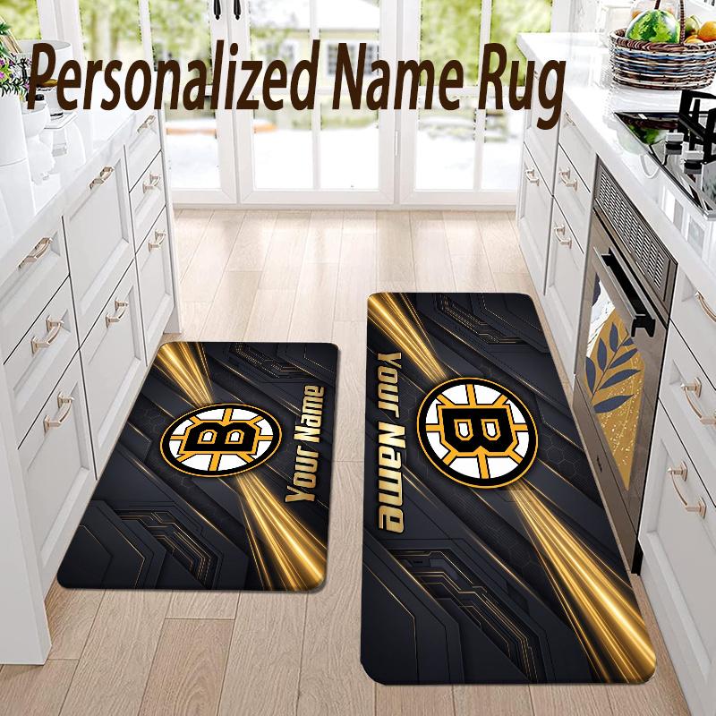 Custom Name Boston Bruins Flannel Area Rug Kitchen Floor Mat Personalized Home Decoration
