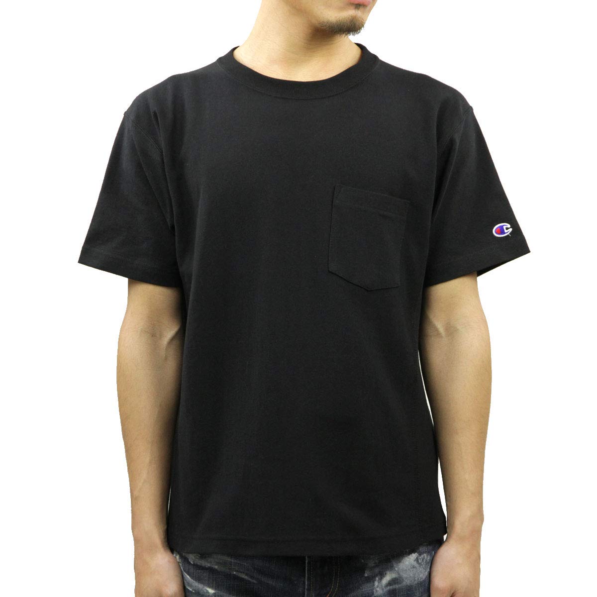 

Short Sleeve Cotton Standard Short Sleeve with Pocket Reverse Short Sleeve Pocket Black M [Champion] 100% 9.4oz T-Shirt Weave(R) T-Shirt Men s C3-P318 чорний