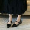 French Temperament Single Shoes Women's 2025 Spring and Autumn New Popular Black One-word with Shallow Mouth Waterproof Table Thick Heel Pointed Shoes