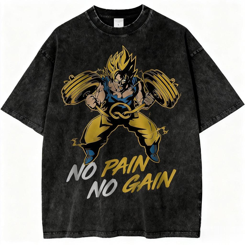 Anime Vintage Washed T Shirt Dragon Ball Men Women Short Sleeve Tee Japanese Graphic Print Streetwear Casual Summer Top Harajuku