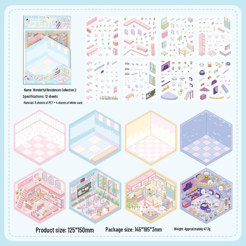 Cartoon Landscape DIY 3D Miniature Scene Sticker Set for Kids