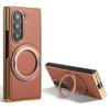 For Samsung Galaxy Z Fold7 5G Magnetic Case with Rotating Kickstand Nappa Texture PU TPU PC Phone Back Cover