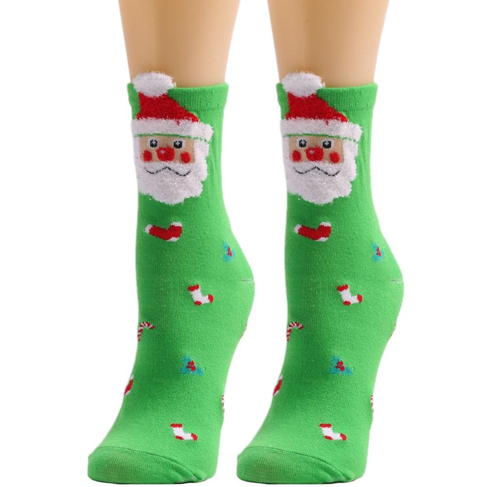 Women' Mid-Tube Warm Socks 3D Santa Claus Elk Print Soft Breathable Christmas Socks