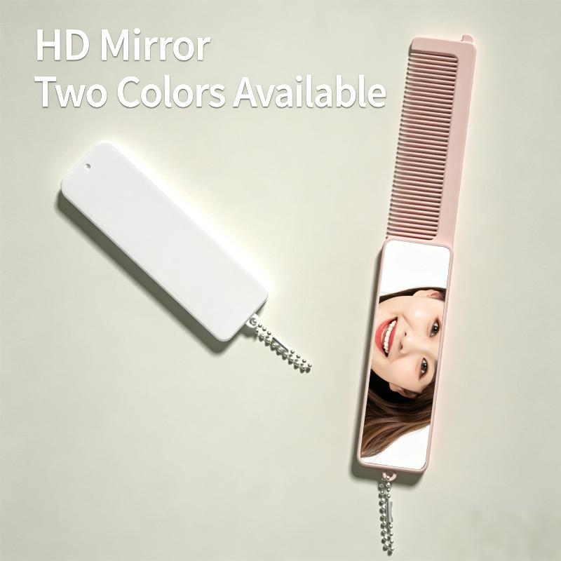 2 in 1 Anti-Static Foldable Hair Comb with Small Makeup Mirror Mini Portable for Travel Cosmetic Touch-ups